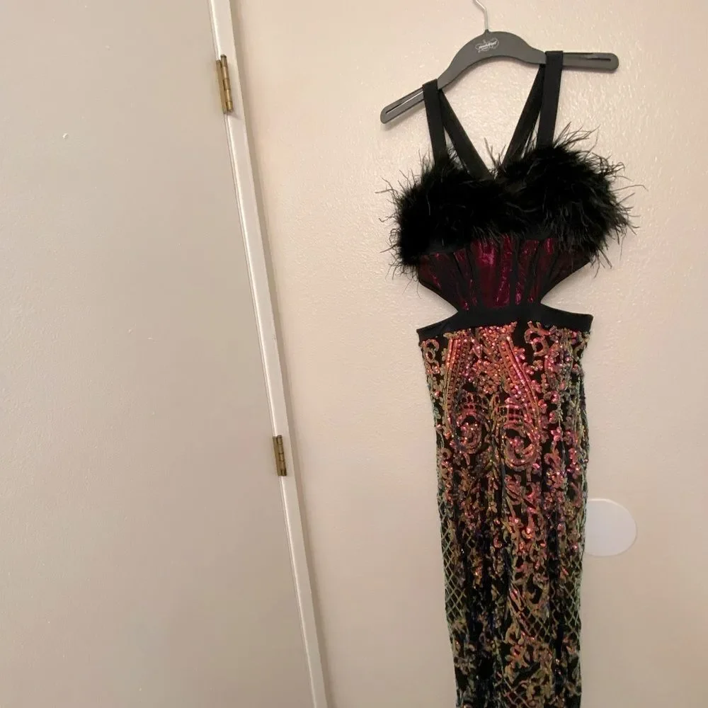 Revolution 10th House Dance Costume sequin Feather jumpsuit ZODIAC TH25241 MA